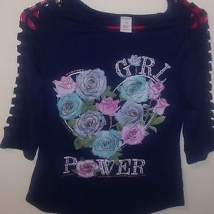 Navy Blue Floral Heart Girl Power Shirt